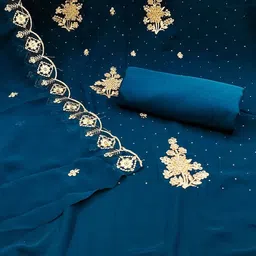 Panzora Floral Embroidered Embellished Georgette Unstitched Dress Material image 2