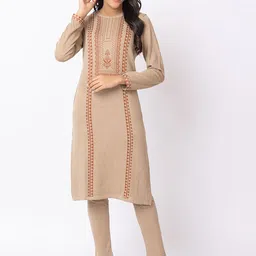 KEIKO Geometric Woven Design Round Neck Jacquard Straight Kurta image 1
