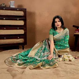 HERE&NOW Green Printed Art Silk Sarees-picture-17