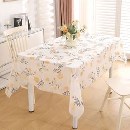 HOKIPO White & Yellow Floral Printed Waterproof 2-Seater Table Cover-picture-34