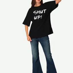 STATUS MANTRA Women Typography Printed Extended Sleeves Bio Finish Pockets T-shirt image 2