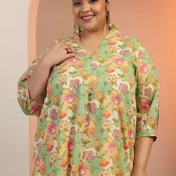 EXTRA LOVE BY LIBAS Women Floral Printed V-Neck Straight Kurti image 1