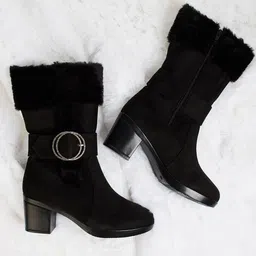 Ginger by Lifestyle Women PU Fashion Boots With Buckle Detail-image-43