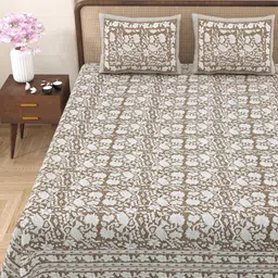 Myntra Elegant Homes Grey & Brown Floral Cotton 180TC Double King Bedsheet Set-2.75mx2.25m-picture-39