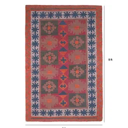 art india Red Geometrical Wool and Cotton 5 x 8 Feet Hand tufted Carpet image 2