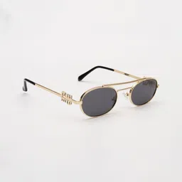PELLE LUXUR Unisex Grey Lens & Gold-Toned Oval Sunglasses with image 4