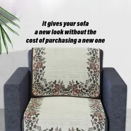 RUBOXA Cream-Coloured & Red Printed Velvet Sofa Cover image 2