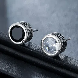 StyleCast x Revolte Men Copper-Plated Zircon Studded Circular Shaped Studs image 3