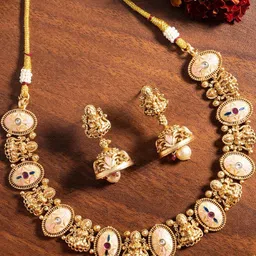 Sukkhi Gold-Plated Stones Studded & Beaded Laxmi Design Meenakri Work Choker Jewellery Set image 2