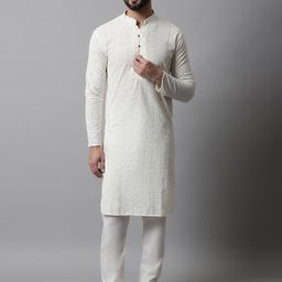 Jompers Men Embroidered Regular Chikankari Pure Cotton Kurta with Pyjamas-picture-42
