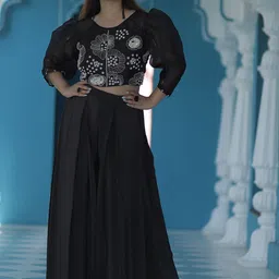 GloballyRonakRBafna Embroidered Top With Palazzo Co-Ords-image-54