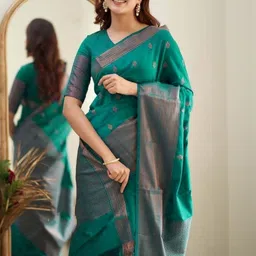 Mufa Ethnic Motifs Woven Design Zari Banarasi Saree With Blouse Piece image 2