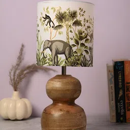 green girgit Brown Printed Wood Cylindrical Shaped Table Lamp image 3