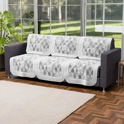 RUBOXA Grey & White Printed Cotton Sofa Cover image 5