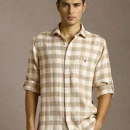 Louis Philippe Jeans Checked Spread Collar Slim Fit Pure Cotton Shirt-picture-23