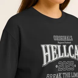 HELLCAT Typography Printed Round Neck Drop-Shoulder Sleeves Oversized Crop T-shirt image 2