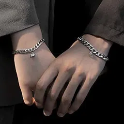 The Roadster Lifestyle Co Set Of 2 Silver-Plated Heart Magnetic Link Couple Bracelet image 5