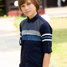MashUp Boys Classic Horizontal Stripes Opaque Printed Casual Shirt-image-11