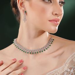 Priyaasi Silver-Plated American Diamond Stone-Studded Jewellery Set-picture-2