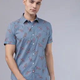 LOCOMOTIVE Men Cutaway Collar Graphic Printed Cotton Slim Fit Casual Shirt-image-35