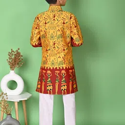 BAESD Boys Ethnic Motifs Printed Mandarin Collar Dupion Silk Kurta with Pyjamas image 4