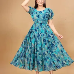 Zanies Women Georgette Abstract Printed Ruffled Tiered A-Line Maxi Dress image 3