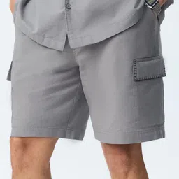 The Souled Store Men Grey Mist Linen Shorts-picture-37