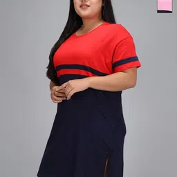 Christy World Women Pack Of 2 Colourblocked Slim Fit Short Sleeves Longline T-shirt-image-4