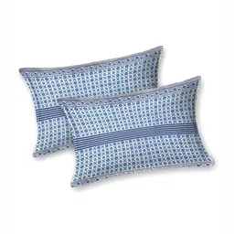 Aura Blue & Beige Ethnic Motifs 210 TC Queen Bedsheet with 2 Pillow Covers image 4