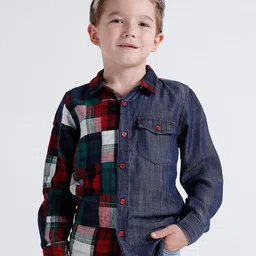 KATE & OSCAR Boys Buffalo Checked Spread Collar Cotton Casual Shirt-picture-24
