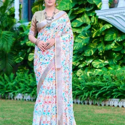 Anouk Floral Printed Zari Saree image 1