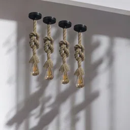 lumacraft Natural Jute Rope Decorative Hanging Light LCRHLB-P4 Pack of-4 Without Bulb Pendants Ceiling Lamp image 2