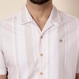 WROGN Men Comfort Fit Cuban Collar Vertical Striped Cotton Casual Shirt image 2
