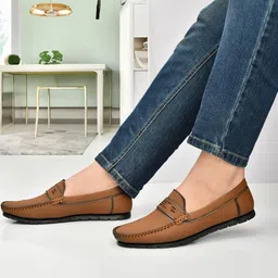 Erix Men Tan Synthetic Leather Loafers-picture-34
