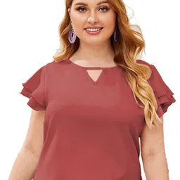 DressBerry Keyhole Neck Flutter Sleeve Crop Top-picture-11