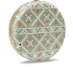 THE TAN CLAN Ariba Embroidered Round Box Clutch image 2