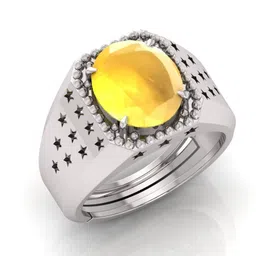 RRVGEM 7.00 Ratti Yellow Sapphire Silver Plated Ring Adjustable Finger Ring image 3