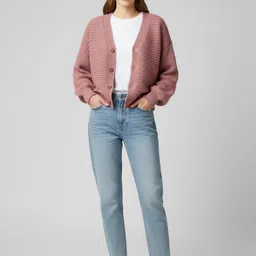 HERE&NOW Self Design Acrylic Front Open Sweater-picture-17