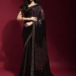 CANIZZARO Embellished Sequinned Pure Georgette Heavy Work Saree-picture-27