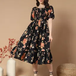 OTABU Floral Print Crepe A-Line Midi Dress-picture-17
