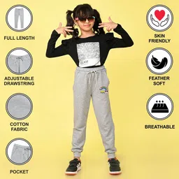 NUSYL Girls Graphic Printed Cotton Regular Fit Jogger Track Pants image 5