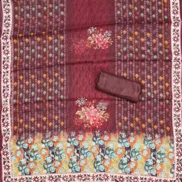 Maroosh Floral Emboidered Thread Work Organza Unstitched Dress Material image 3