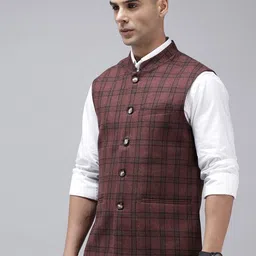 ColorPlus Mandarin Collar Checked Nehru Jacket image 2