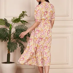 CORSICA Floral Print Puff Sleeve A-Line Midi Dress image 4