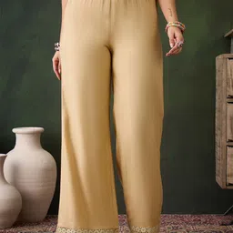 Sangria Embroidered High Rise Relaxed Fit Trousers-image-48
