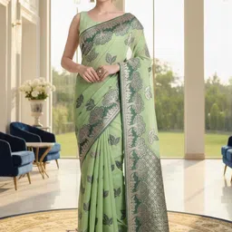 THREAD BOX Ethnic Motifs Zari Linen Blend Banarasi Saree-picture-19