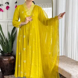 Moda Rapido Women Ethnic Motifs Embroidered Anarkali Kurta with Trousers & Dupatta image 3