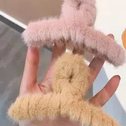 SH FSN Women Set of 7 Plush Barrettes Fur Grip T Shape Claw Clip image 3