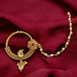 FEMMIBELLA Gold-Plated Kundan Ring Nosepin-picture-38