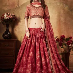 ETHNIC PLUS Embellished Sequinned Semi-Stitched Silk Lehenga & Unstitched Blouse & Dupatta-picture-31
